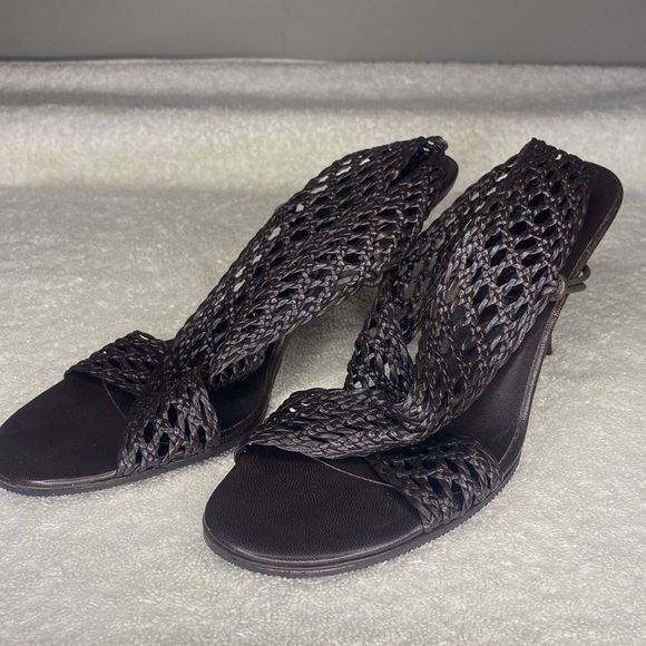 Celine Brown Woven Leather Stiletto Heels (IT 38.5 / US 5.5) - Picture 3 of 6